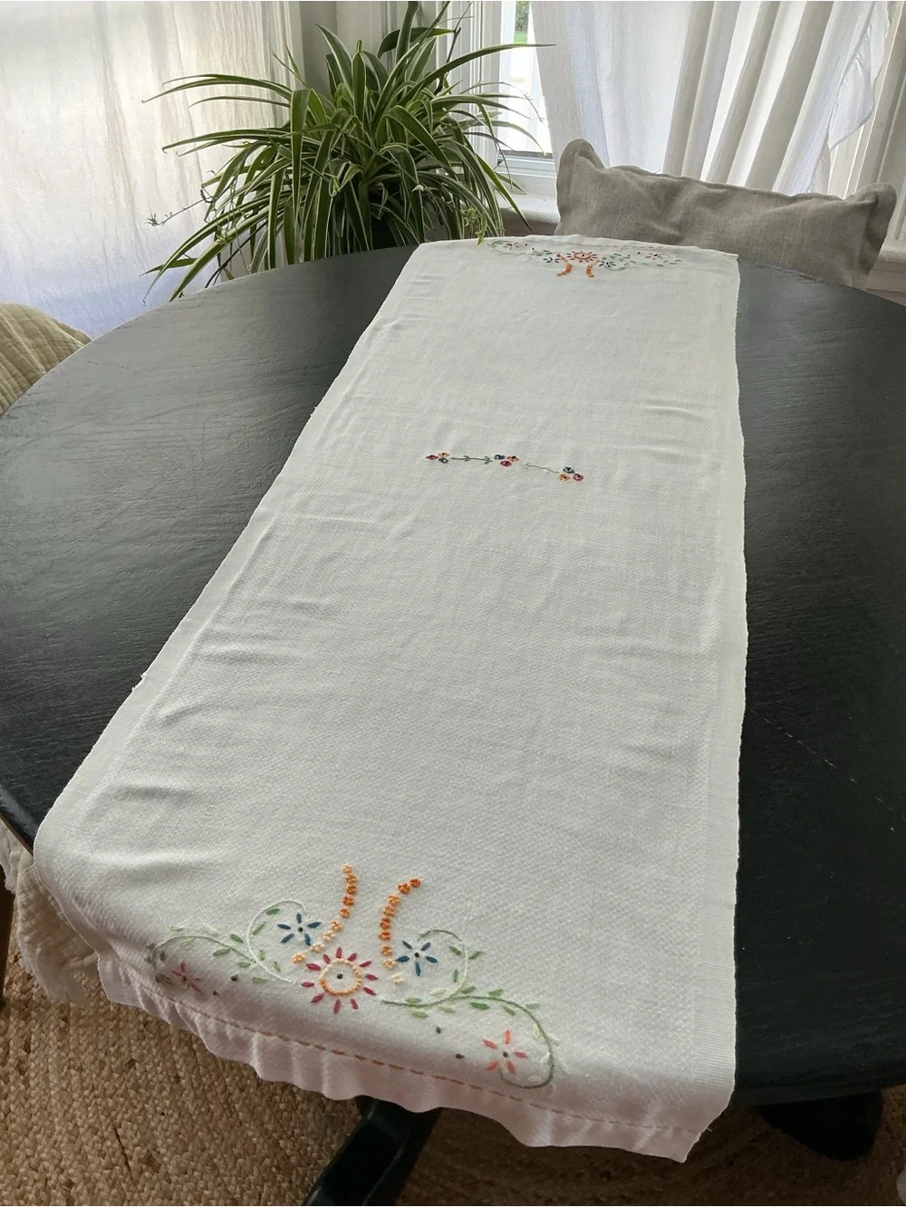Vintage floral embroidered table runner